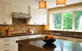 MN Kitchen Remodel White Cabinets Dark Backsplash and Counters