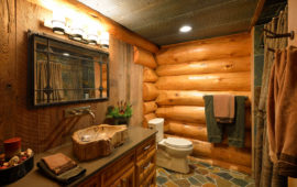Log Cabin-Style Lake Home Master Bathroom