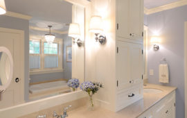 Master Bathroom White Custom Cabinets Lavender Walls