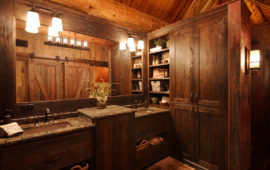 Lake Home Master Bathroom Barn Doors and Reclaimed Wood
