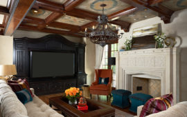 Custom Lower Level Entertainment Room with Luxe Antique Feel