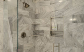 Marble Tile Shower in Remodeled Bathroom