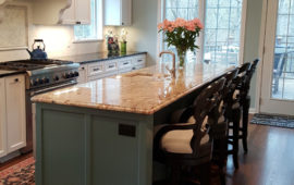 White Cabinets and Teal Island in Kitchen Remodel Excelsior MN