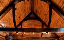 Wood Ceiling Beam Details in Lake Home Main Level