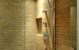Bathroom Shower with Sandstone-Look Tile