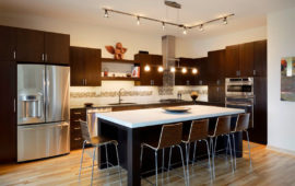 Modern Kitchen Dark Cabinets White Walls