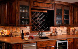 Basement Kitchenette with Custom Cabinets, Wine Rack