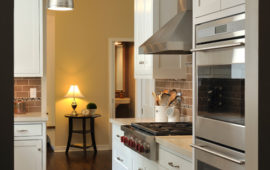 Kitchen with White Cabinets, Brushed Nickel Light Fixtures