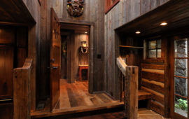 Custom Lake Home Design with Wooden Hallway