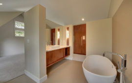Modern Bathroom with Freestanding Tub, Floating Vanity