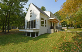 Home exterior with white siding