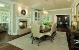 Neutral Formal Dining Room See-Through Fireplace